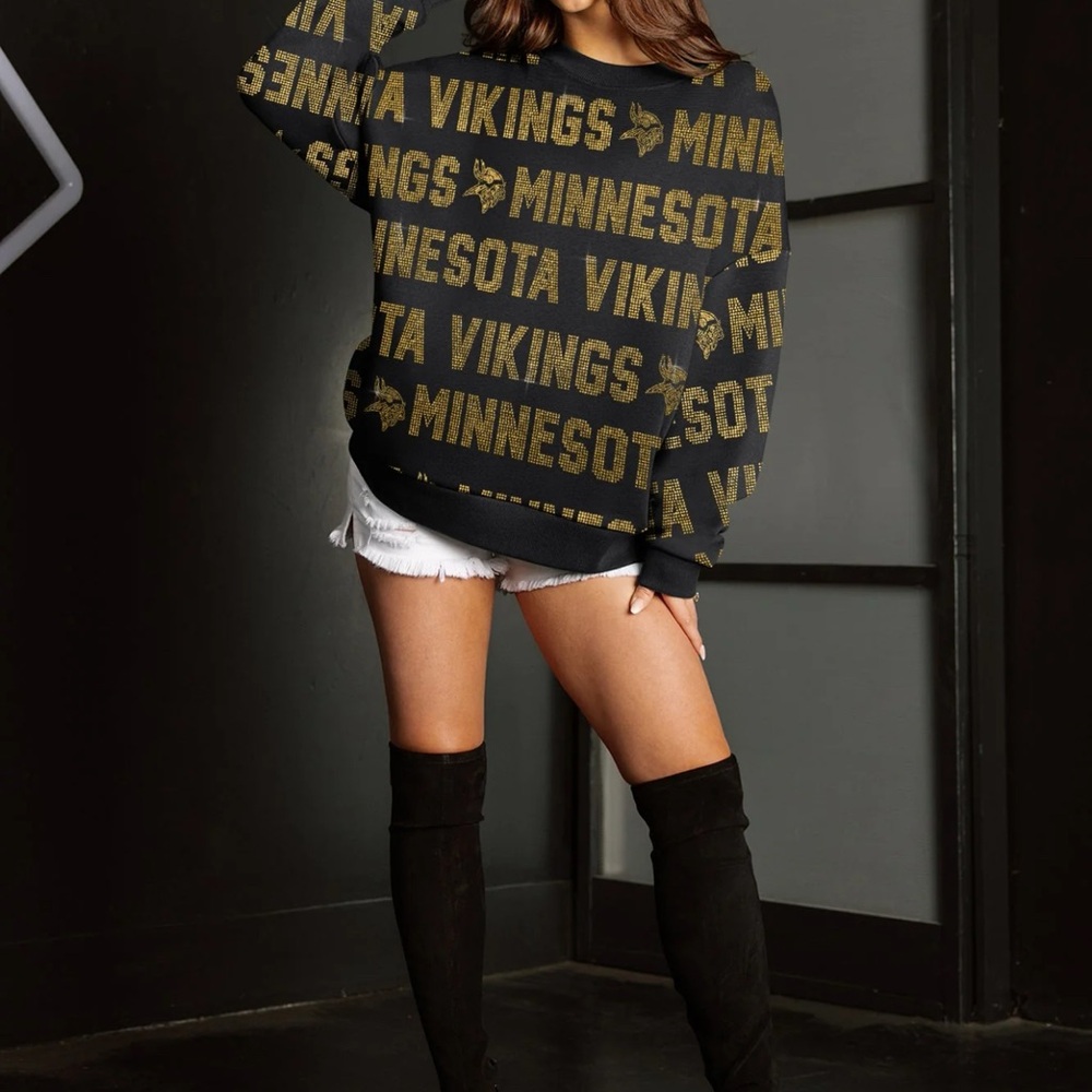 Game Day Couture Bling Minnesota Vikings Black and Gold Sweatshirt Small NWT